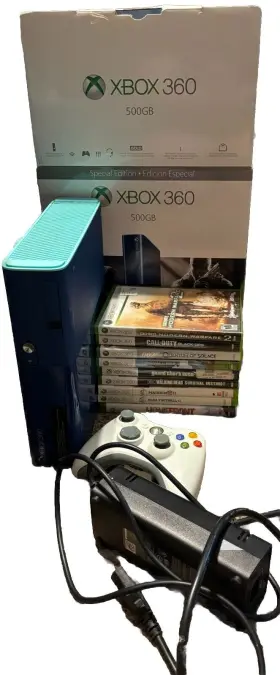 3m6-00052 Microsoft Blue Xbox 360 E 500gb Console Call Of Duty Special Edition Lot Works