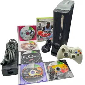 52v-00040 Microsoft Xbox 360 60gb Bundle With 6 Games Controller Hdmi Cord Test Video
