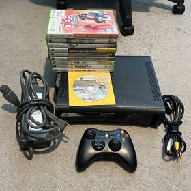Microsoft 882224390118 Xbox 360 120gb Console Black With Controller Cords 10 Games