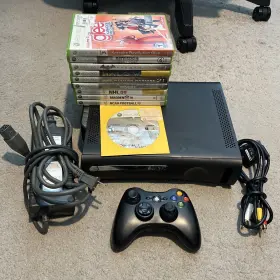 Microsoft 882224390118 Xbox 360 120gb Console Black With Controller Cords 10 Games