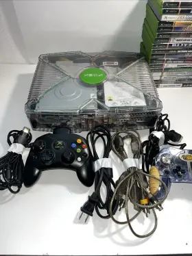 F23-00180 Microsoft Xbox Original Limited Crystal Clear Console With 2 Controllers 1 Og And 17 Games