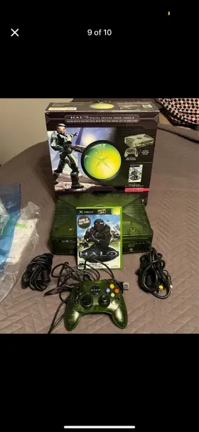 X10-28840-01 Microsoft Original Xbox Halo Special Edition Green Console In Box And Games