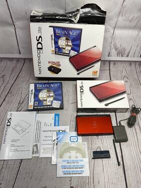 Nintendo 045496718084 Ds Lite Black And Crimson Red Brain Age 2 Bundle Working Missing Case