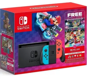 Nintendo 045496881979 Switch Red Joy-con Controllers And Mario Kart 8 Deluxe Bundle Full Game