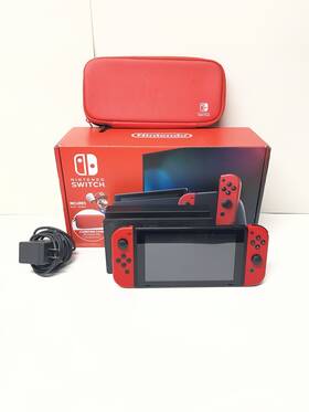 Nintendo 045496882525 Switch Mario Edition Console Red Joy-con Carrying Case Cib No Straps