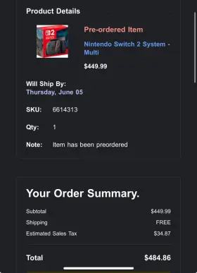 Nintendo 196214119864 Switch 2 Console Confirmed Preorder