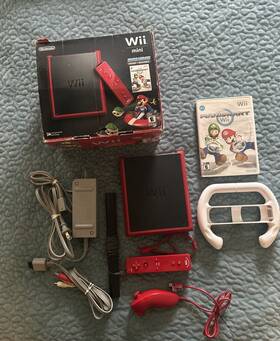 Nintendo 2102732 Wii Mini Red Mario Kart Bundle With Wheel