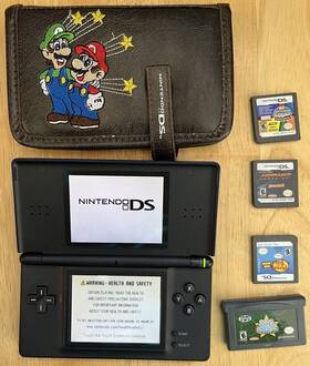 Nintendo 454967175446 Ds Lite Cobalt/black With 4 Games Wallet Works No Charger/stylus/cover
