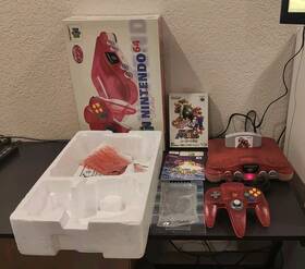 Nintendo 902370504491 64 N64 Clear Red Video Game Box Region Unlocked Console Euc Super Mario