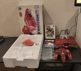 Nintendo 902370504491 64 N64 Clear Red Video Game Box Region Unlocked Console Euc Super Mario