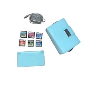 Nintendo 902370512960 Ds Lite Ice Blue With Ac Charger Case Games Lot Good Condition