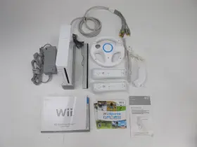 Rvl-usz-1 Nintendo C/rvl-usz-1 Wii Console Sports With 2 Controllers 1 Joystick Wheel