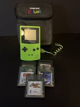 Nintendo Cgb-1 Lime Green Gameboy Color With Carrying Case Light And Games