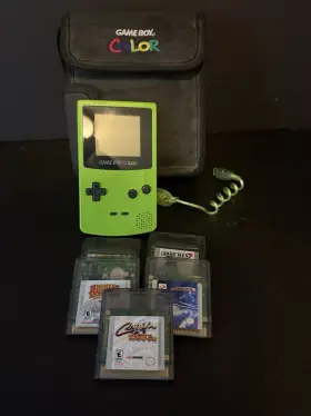 Cgb-1 Nintendo Lime Green Gameboy Color With Carrying Case Light And Games