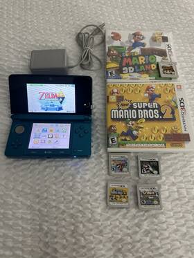 Nintendo Ctr-isz-c0 Minty 3ds Aqua Blue Handheld Console System Ctr-001 Games With 6 Game Lot