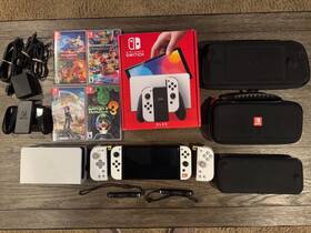Nintendo Hegskaaaa-ms63-sg47-mvdk-ew2 Switch Oled 64gb 256gb Hori Split Pad Compact 3 Cases 4 Games