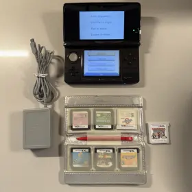 Pf-s278-1b10 Nintendo 3ds Cosmo Black With Paper Mario Stickerstar 7 Game Bundle Tested