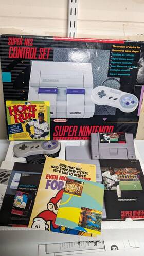 Nintendo Sns-s-ha-usa-3 Super Snes Console 100% Cib Home Run Bundle Ken Griffey With Game Matching