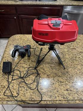 Nintendo Vue-001 Virtual Boy Console With Ac Adapter Controller And Mario Tennis - Works