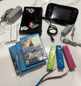 Nintendo Wup-014 Wii U Black Console Bundle Hdmi Wi-fi Gamepad Controllers Games 1080p