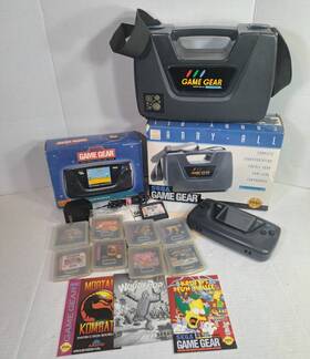 Sega 010086021615 Game Gear Console Lot Cib Complete In Box For Parts 9 Games Carry All Case
