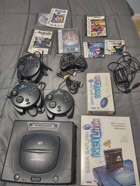 Sega Hst0021 Saturn Lot - Console Netlink Modem Mouse More Black As Is