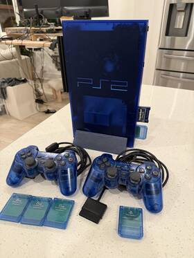 Sony 948872370103 Ps2 Plastation 2 Transparent Clear Ocean Blue Mars Chip Region Free Freemcboot