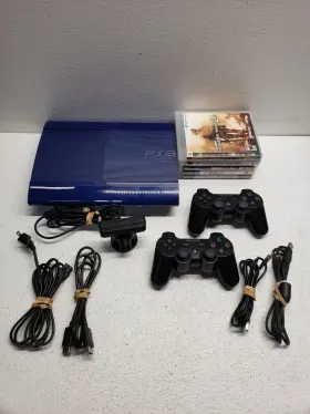 Cech-2401b Sony Playstation 3 Super Slim 250gb Blue Console - 5 Games 2 Controllers Cam