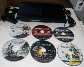 Sony Cech-4001b Playstation 3 Ps3 250 Gb Super Slim 6-game Bundle Controller Cords Tested