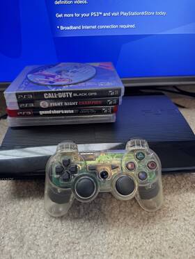Sony Cech-4002a Playstation 3 Ps3 Super Slim 500gb Console Bundle Controller And 5 Games
