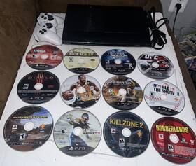 Sony Cech-4201a Playstation 3 Ps3 12 Gb Super Slim 12-game Bundle Controller Cords Tested
