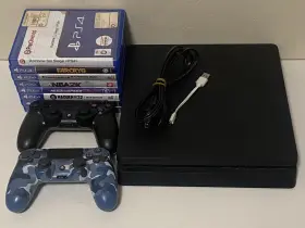Cuh-2215b Sony Chu-2215b Playstation Slim Ps4 1tb Black Console With 8 Games Controllers