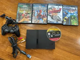 Pk411664907 Sony Playstation 2 Slim Model Scph-75001 With 5 Games Controller And Av Cable Ps2