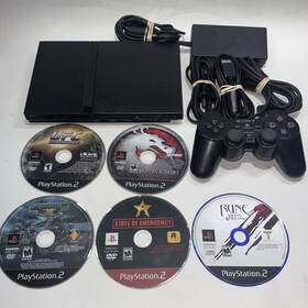 Sony Scoh-70001 Playstation 2 Ps2 Slim Console Scph-70001 With 5 Games Controller Tested