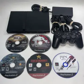 Scph-70001 Sony Scoh-70001 Playstation 2 Ps2 Slim Console With 5 Games Controller Tested