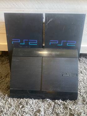 Sony Scph-3xxxx Lot Of 3 - 2 Ps2 Fat Consoles 1 Ps3 Super Slim Console For Parts Or Repair