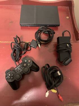 Sony Scph-90001 Playstation 2 Ps2 Slim Black With Controller And Cords Fully Tested Scph-77001