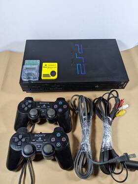 Sony Scph50000 Playstation 2 Ps2 Fat Black Console Bundle With Controllers Memory Cards Cords