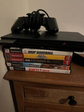 Sony Scph79001cb Playstation 2 - Slim Home Console Black Lot With 5 Games And Controller