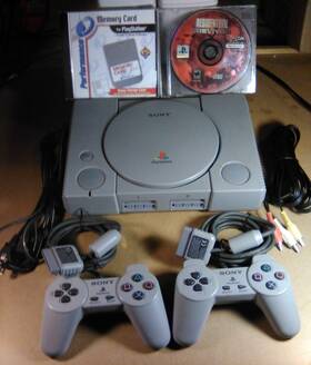 Sony Spch-9001 Playstation 1 Console With 2 Controllers-memory Card-resident Evil Survivor