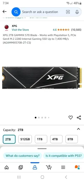 Ssd-ps5 Sony Xpg Gammix S70 Blade 2tb Nvme