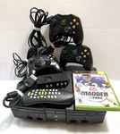 Original Microsoft Xbox Console Bundle W/ 3 Controllers, Remote, Game Tested Used. Price: $199.00.