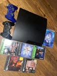 Sony Playstation PS3 Slim Black Console 320GB CECH-3001B + Games & Controllers Used. Price: $160.00.