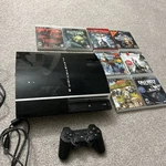 Sony Playstation Fat PS3 80GB Black Console Gaming System CECHK01 - W/ Games Used. Price: $124.99.