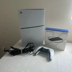 Sony Playstation 5 Slim Disc Edition 1TB Console W/ Controller, Box & Stand Used. Price: $390.00.