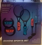 Nintendo Switch Gaming Sport Set 2 Golf Clubs Racing Wheels Tennis Racket Nw Open. Price: $15.00.