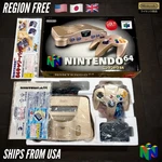 Gold Nintendo Cib N64 Console Complete Box Region Free Ntsc Jpn/usa Tested Open. Price: $849.00.