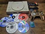 Sony Playstation 1, Cords, Controller, Memory Card, & 5 Games, Tested Works Used. Price: $50.00.