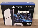 New Sony Playstation 5 Slim Console Digital Edition- Fortnite Cobalt Star Bundle. Price: $699.99.