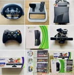 Microsoft Xbox 360 4GB Black Console Bundle W/ Kinect, Racing Wheel & 23 Games Used. Price: $369.99.